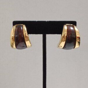 Vintage 80s FLP Gold Tone Enamel Clip-On Earrings Bold Statement Jewelry